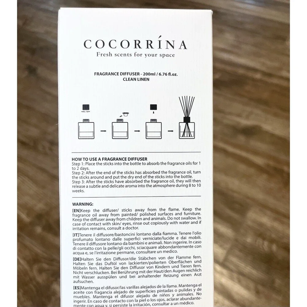 NEW Cocorrina Reed Diffuser Set 6.7 Oz Clean Linen Scented Diffuser w/ Sticks - Picture 6 of 6